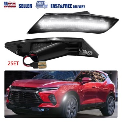 4x For 2019-up Chevrolet Blazer White LED Side Marker Lights Lamp Kit Black Lens