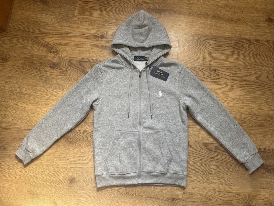 Polo Ralph Lauren Sweat à capuche zippé gris homme M logo poches - Photo 1/3