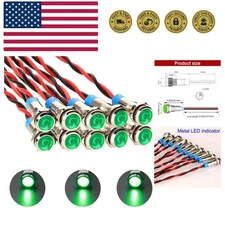 10pcs 6mm 1/4" AC/DC 12-24V LED Metal Indicator Light Pilot Dash Directional ...