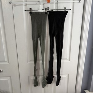 Secret Treasures Lot Of 2 Green Black Knit Footed Stockings Women’s Size Medium