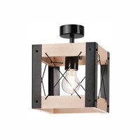 Deckenlampe Holz Metall Schwarz Eckig B: 20 Cm Klein E27 Rustikal Deckenleuchte