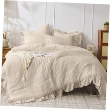 Comforter Size, 3 Pieces Seersucker Lightweight Size Bedding, All Full Beige