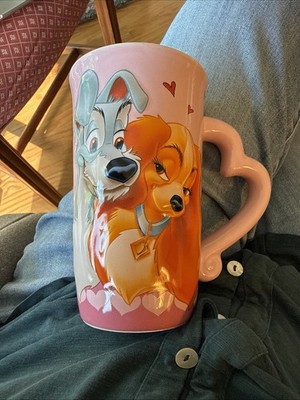   LADY AND THE TRAMP Embossed 3D Ceramic 18oz MUG Heart Handle Walgreen DISNEY