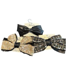 Natasha Hair Bow Clip Bundle Tweed Faux Leather Large Hair Accessories Set NWT