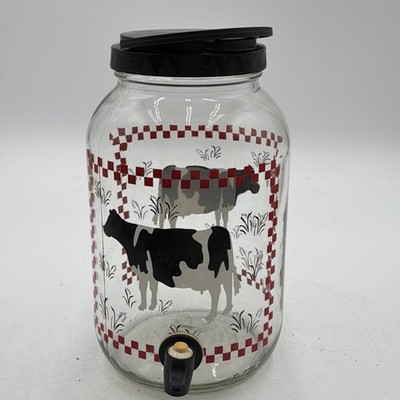 Vintage Holstein Cow Gallon Glass Sun Tea Jug Jar Dispenser W/Spout Grandma Core