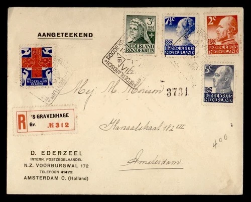 DR WHO 1927 NETHERLANDS FDC? RED CROSS ANIV COMBO REGISTERED R25183