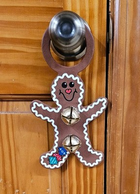 Christmas Gingerbread Man Leather Sleigh Bell Door Hanger Holiday Decor