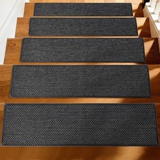 15 PCS Black NonSlip Carpet Stair Treads Runner Wooden Steps 8x30 Inch