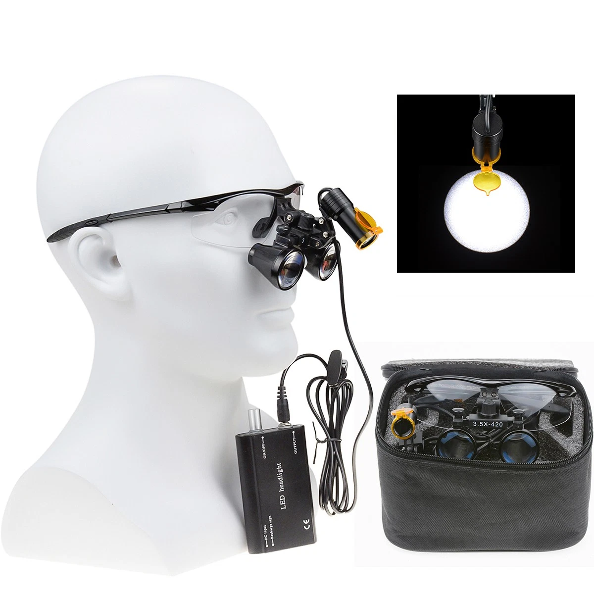 Dental 5W LED Headlight+Light Shield+3.5X-420mm Surgical Loupes DY-008+Black Bag - Picture 1 of 24
