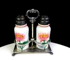 Challinor Taylor Milk Glass Shakers With F.B. Rogers Silverplate Stand 1884-1891