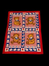 Vintage Handmade Baby Crib Quilt Teddy Bear Bunny Duck Red Blue 33x41