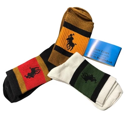 Polo Ralph Lauren Men Women Cotton Socks 3 Pack Free Size Brown/White/Black