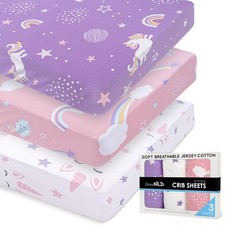 Unicorns Rainbows Fitted Crib Sheets Girl 3 Pack - Soft Jersey Cotton Fit...
