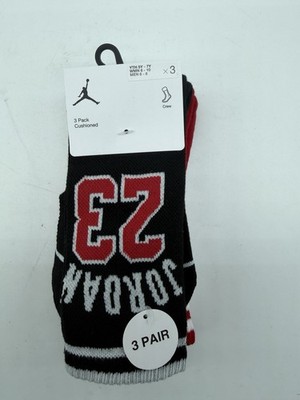 NEW 3 PAIR PACK NIKE JORDAN CUSHIONED CREW SOCKS UNISEX SIZE MEDIUM MSRP $18.00