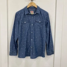 Levi Strauss and Co Shirt Youth Size 13-15 YRS XL Blue Western Snap Pearl Button