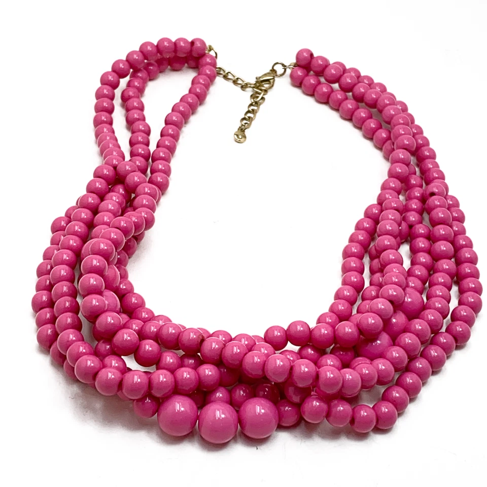 Collar Estación Cuentas Rosa Multi Hilo Babero 20" Color Pop Foto 4 de 4