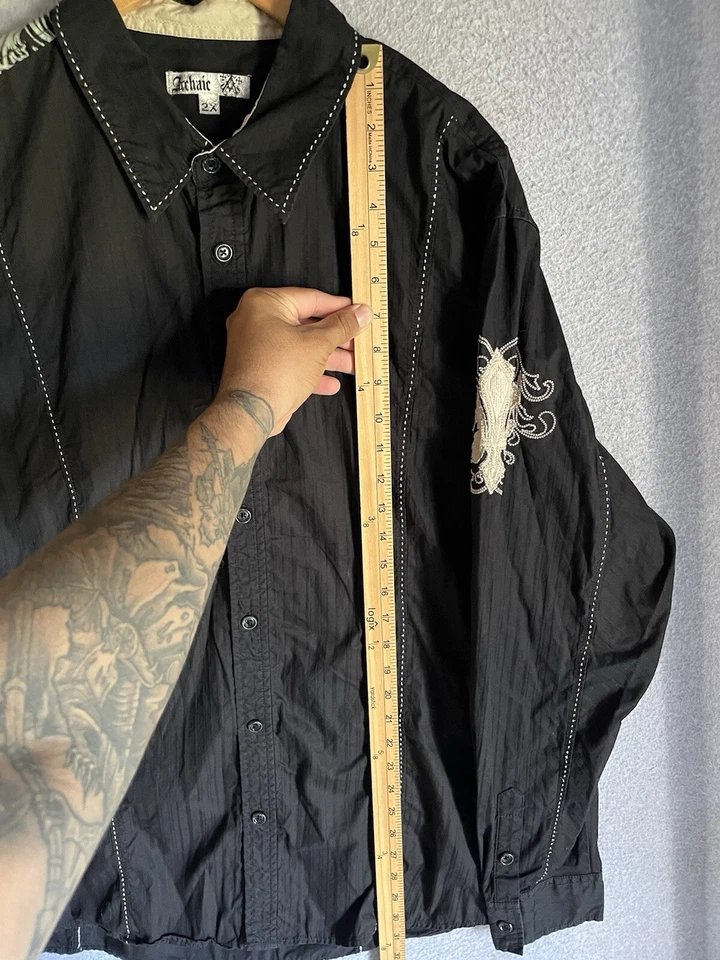 Camisa Arcaica De Colección Y2K Gótica Grunge Manga Larga Para Hombre 2X Bordada Foto 3 de 4