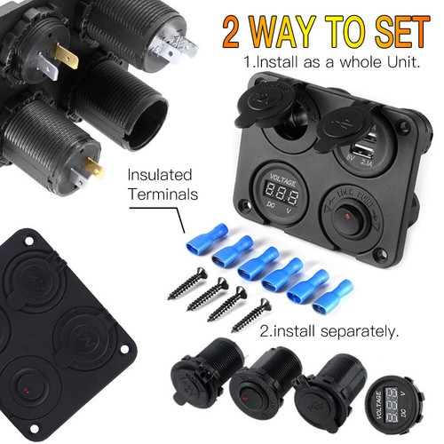 12V Switch Panel Car Cigarette Lighter Socket + Dual USB Port Charger +Voltmeter - Picture 6 of 12