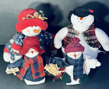 Snowman Family 4 Figurines Plush BeanBag Winter Country Farmhouse Christmas