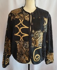 VINTAGE L Black & Gold Mixed Media Cardigan S...