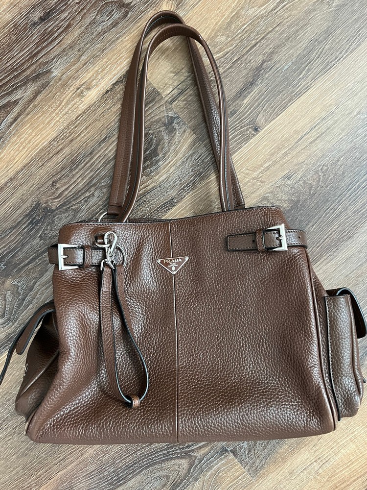 Prada Genuine Brown Leather Crossbody Shoulder Bag  