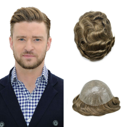 Mens Toupee Human Hair Systems Full Poly Thin Skin Hair Piece Replacement System - Picture 145 of 159