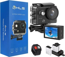 HLS Waterproof Action Camera 4K Stabilization with 2 Batteries 1350Mah for Video