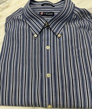 CHAPS Wrinkle Free Dress Shirt, Size XL(17-17.5-34/35), Blue Stripe, Cotton/Poly