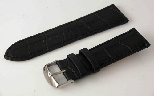PREMIUM REAL LEATHER CUFF WATCH BAND STRAP 24mm WIDE BLACK CROC QA24 NEW - Bild 2 von 2
