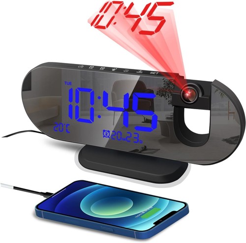 Projection Alarm Clocks for Bedrooms - 2025 New Alarm Clock with 180° Rotatable