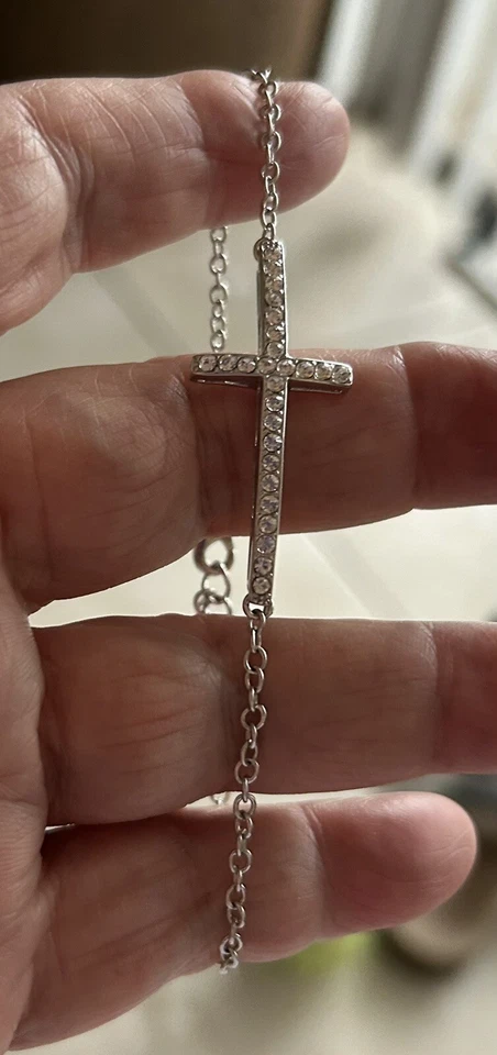 Cross Rhinestone Bracelet Vintage Adj 7-8” Joan Boyce Signed - Image 2 of 4