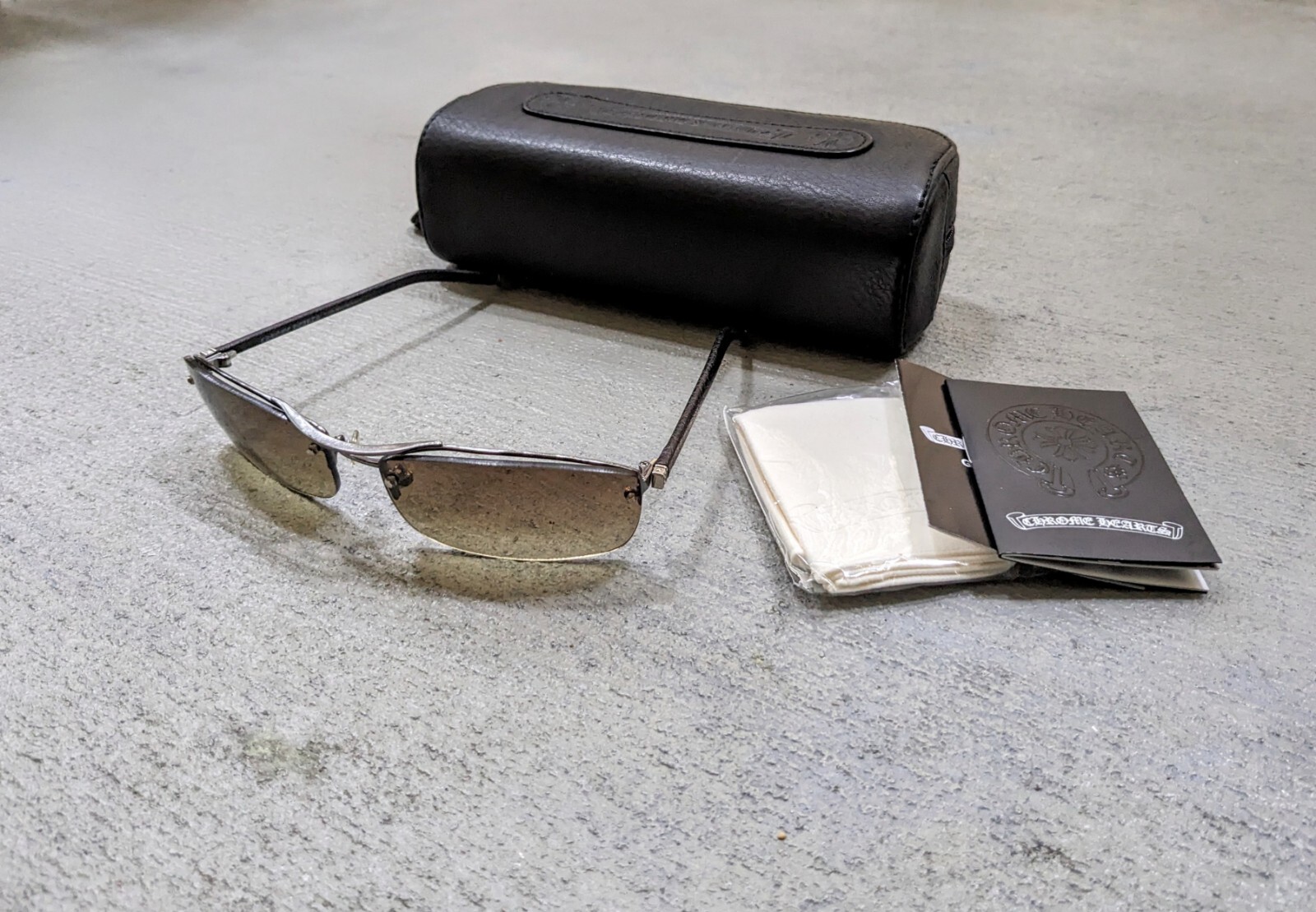 CHROME HEARTS Amped Sunglasses Black Silver Gray Cross Sterling Silver Y2K