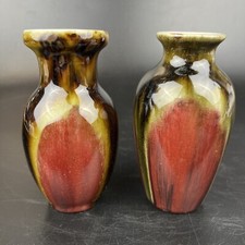 Pair of Studio Art Pottery Bud Vases ~ Brown Burgundy Glaze ~5.75" tall