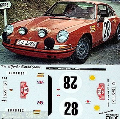 Porsche 911 S Monte Carlo 1969 #28 Elford Stone 1:87 Decal Abziehbild