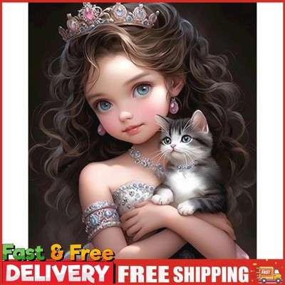 Vollstickerei Öko-Baumwolle Garn 11CT gezählt Prinzessin Katze Kreuzstich 40x50cm