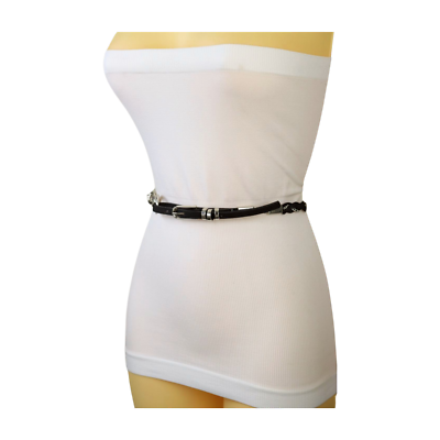 New Women Black Skinny Braided Band Collection Belt Silver  display picture 3