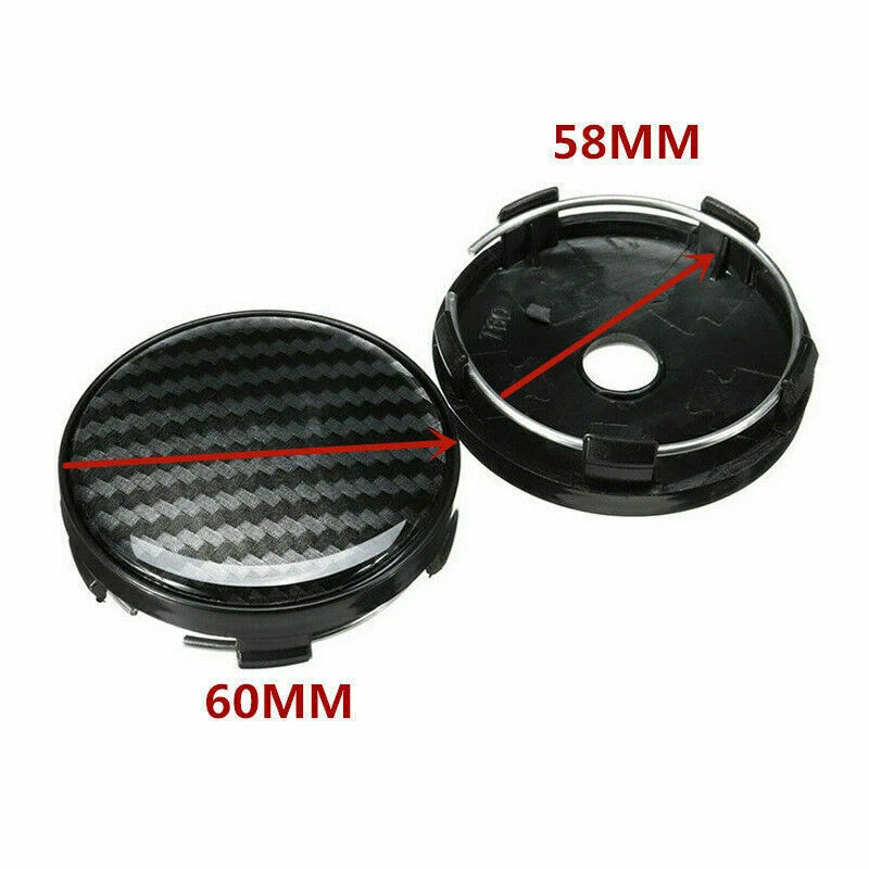 4pcs Carbon Fiber Car Wheel Hub Center Caps Cover Clip Kit 60mm (in 58mm) ABS - Image 3 of 4