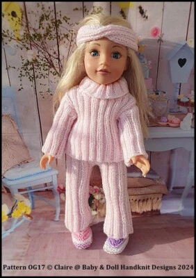 CLAIRE'S BABY & DOLL HANDKNIT DESIGNS KNITTING PATTERN OG17 FOR 18" FASHION DOLL, FITS AMERICAN GIRL & OUR GENERATION
