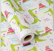 Retrify Wrapping Paper Roll,  Crocodile Happy Birthday Gift Wrap Paper, Lot 3