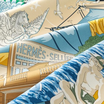 BNIB HERMES Carre 90 Flagship Silk Scarf 90cm émeraude / bleu jean