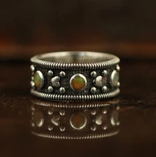 Ethiopian Opal Bali Ring, Sterling Silver Signet Ring, Handmade Gemstone Jewelry