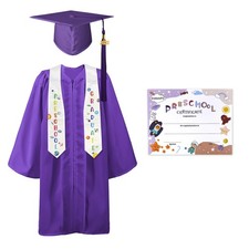 Preschool Graduation Cap Gown Class 2025 Stole Certificate Tassel Set Kids