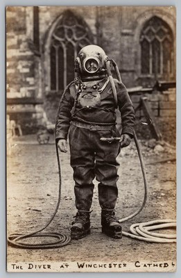 RPPC William Walker The Diver at Winchester Cathedral Postcard