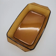 Vintage Arcopal France Glass Casserole Dish Amber Brown Baking Rectangle 13x8"