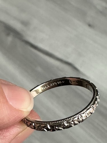 Art Deco 18k White Gold Thin Flower Wedding Ring Band 3 mm Wide Sz 11 - Picture 4 of 15