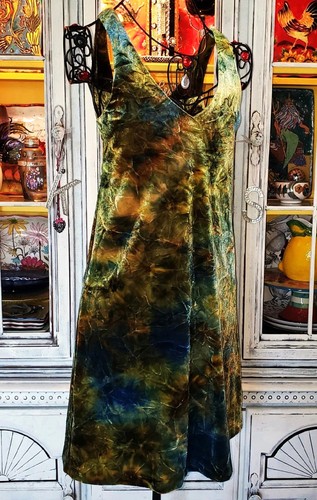 Vintage Betsey Johnson 90s Green Blue Tie Dye Crushed Velvet Short Slip Dress M - Picture 8 of 15
