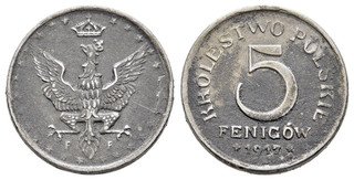 FITZ Polen Deutsche Besatzung 5 Fenigow 1. Weltkrieg Eisen 1917 Polska µFIM75