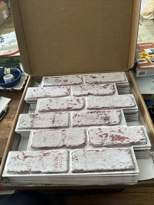 Comstickc Decor White Washed Red Painted  Brick Peel & Stick Tiles 10 Pieces 3D