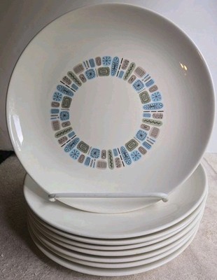 Vintage  Canonsburg TEMPORAMA Pattern 10'' Dinner Plate Set of 8 MCM DuraGloss VG