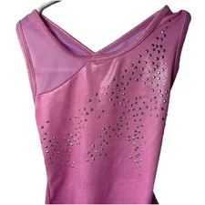 Gymnastic Dance Wear Girls XS 4/5 Leotard Pink Sparkly Glitter Rhinestones EUC